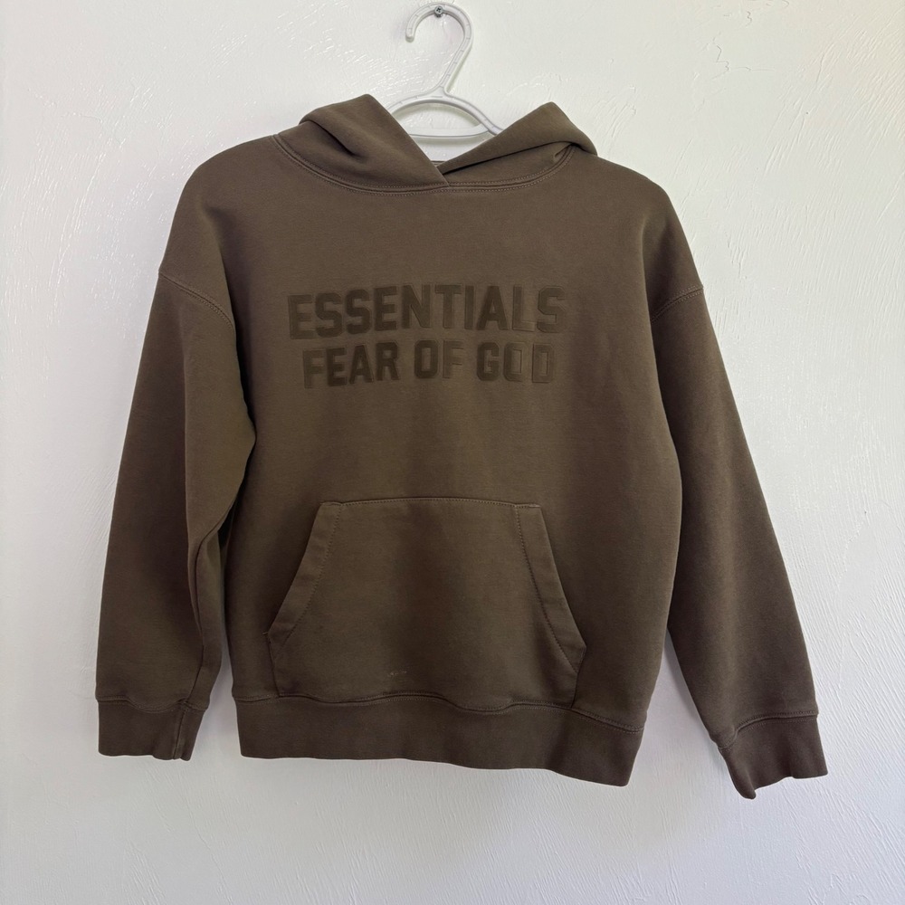 Fear of God Essentials Kids Hoodie Brown Size 10 Pullover Sweatshirt